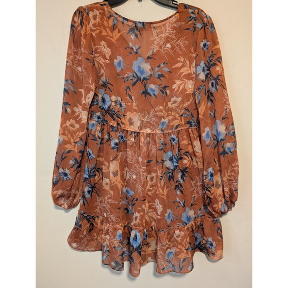 Nordstrom Women's Large Floral Puff Sleeve Multicolor V Neck Flare Dress NWOT - Picture 12 of 14